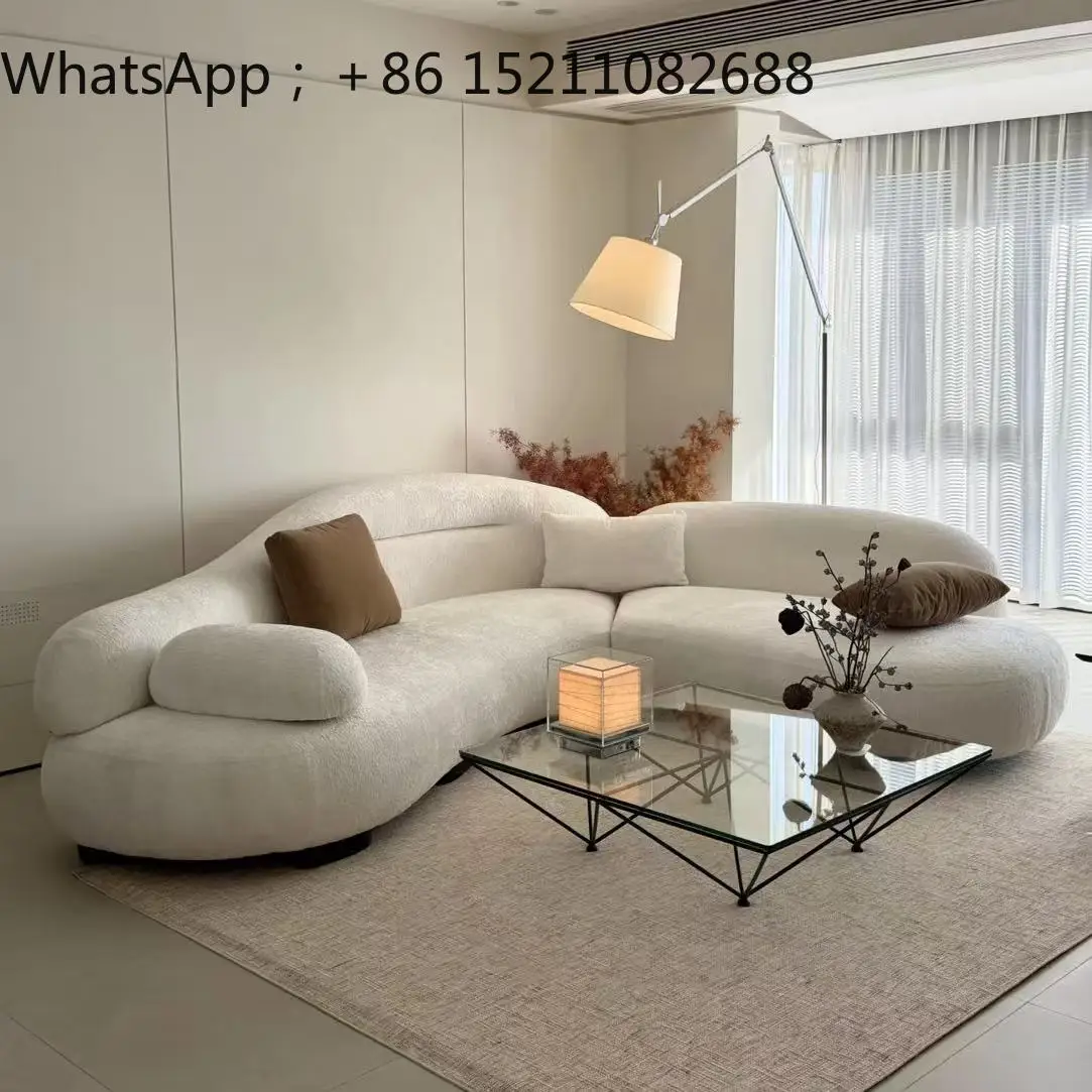 LLY Minimalist Cloud Curved Corner Sofa Cream Style Macaron Chenille Cotton Linen Fabric Living Room Sofa