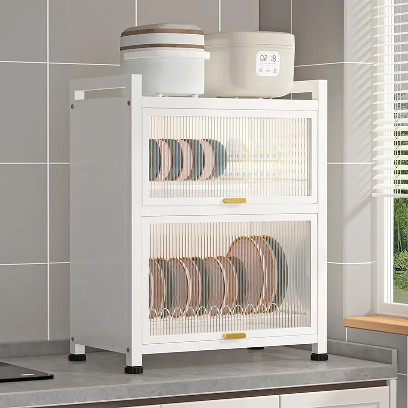 Multi-functional Kitchen Dish Shelf Flip Cupboard Countertop Dustproof Tableware Storage Box Dish Drain Rack Kitchen Storage