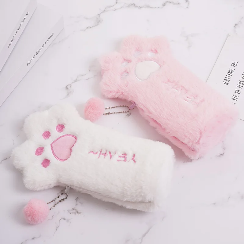 Imagem -04 - Cat Paw Plush Pencil Case Kawaii Pencil Box Cosmetic Pen Bolsa Bolsa de Papelaria Criativa Material Escolar Pcs por Lote