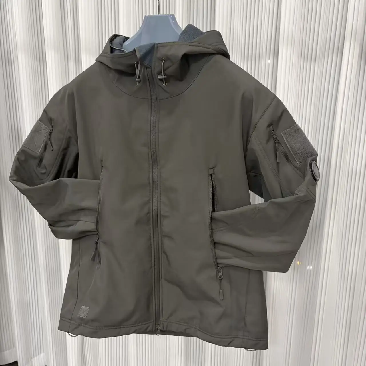 Softshell leren jack met capuchon, wind- en waterdichte jas voor buitensporten, warme en pluche dikke jas, fietsjack - afbeelding 1