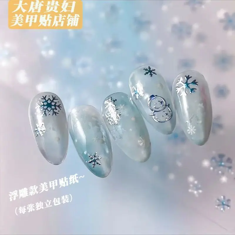 Holographic Foil Christmas Snowflake Embossed Stickers Waterproof Self Adhesive for Planner Nail Art