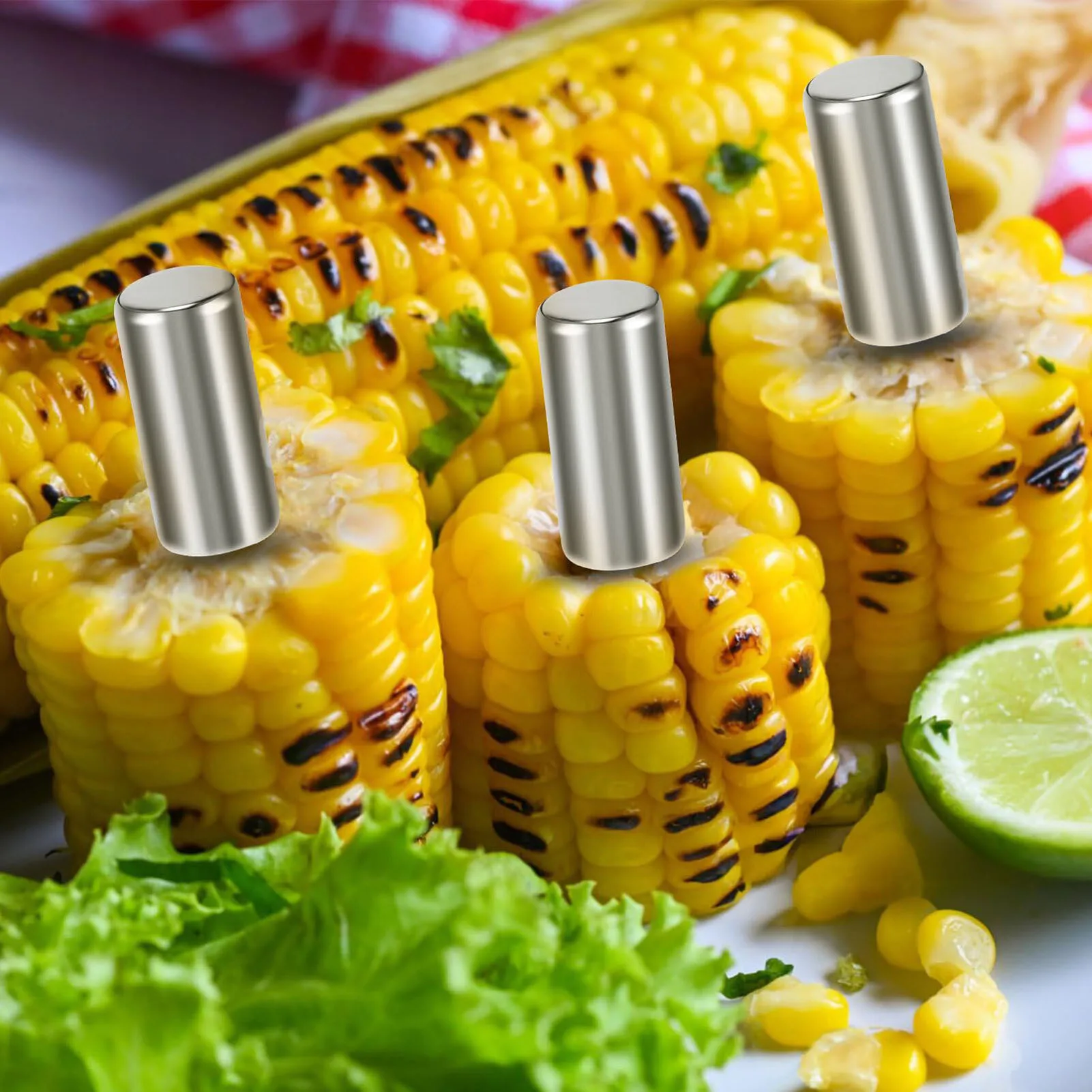 10 Uds. De tenedor, brocheta de maíz, soportes de maíz de acero inoxidable, brochetas de maíz en espiga, tenedores de fruta, herramienta de cocina para acampar al aire libre y barbacoa