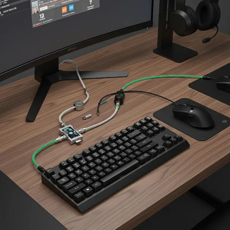 For HMlab Hub 8K Mechanical Keyboard Cable Magnetic One To Two Gaming Cable RGB Light For Keyboard Mouse E Sports Desktop