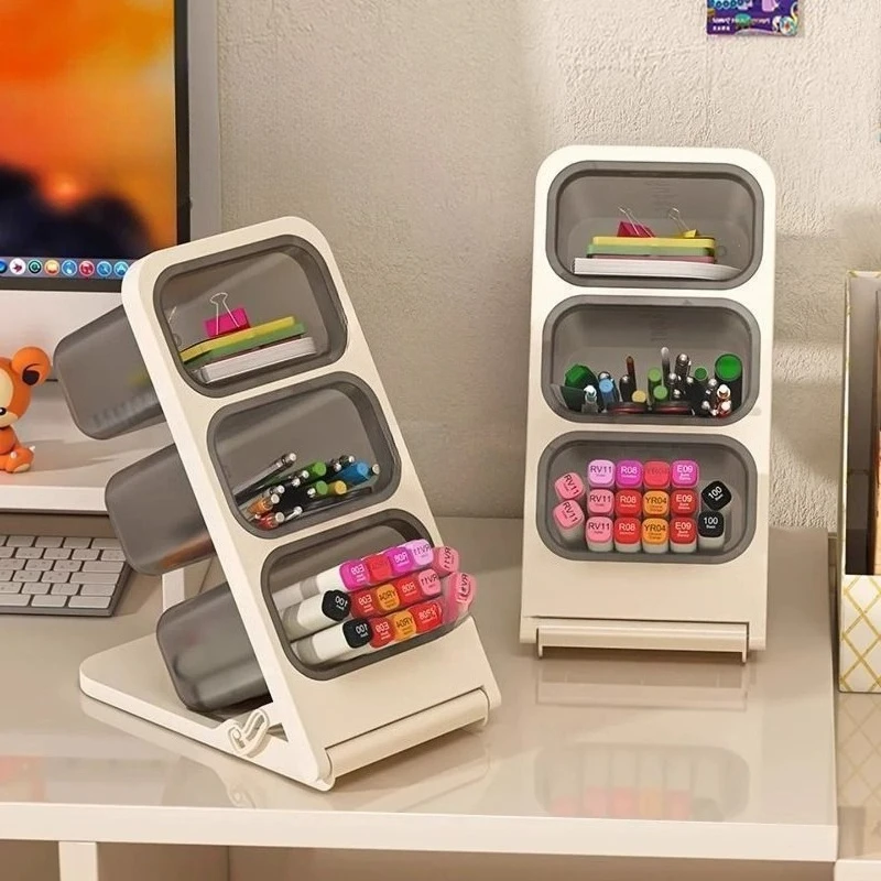 

LTT multi-function desktop pen holder three-grid diagonal plug-in sorting storage box stationery finishing box