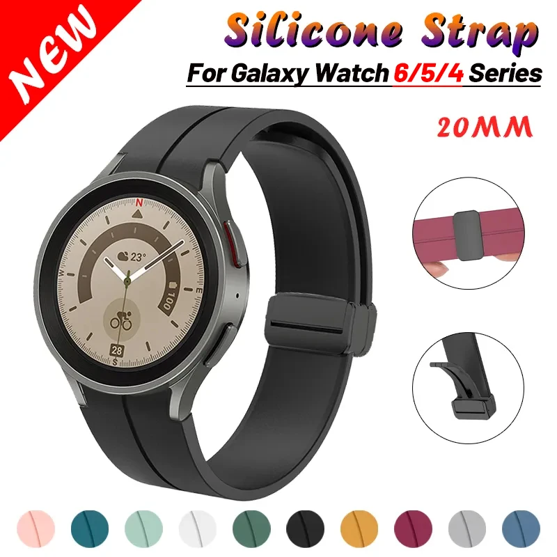 سوار سيليكون لساعة سامسونج جالاكسي ، حزام كلاسيكي ، حزام مغناطيسي ، 6 ، 5 ، 4 برو ، 47 ، 43 ، 44 ، 40 ، أصلي