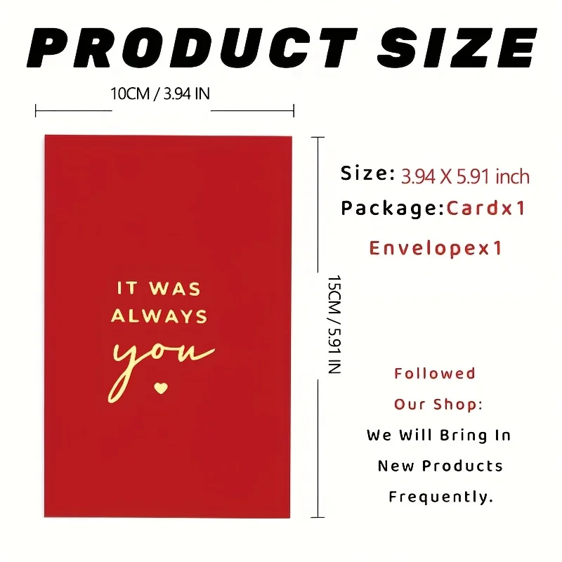 بطاقة تهنئة حمراء ذات طابع كرتوني |   "It Was Always You" حروف ذهبية |   مثالية لعيد الحب وأعياد الميلاد والذكرى السنوية