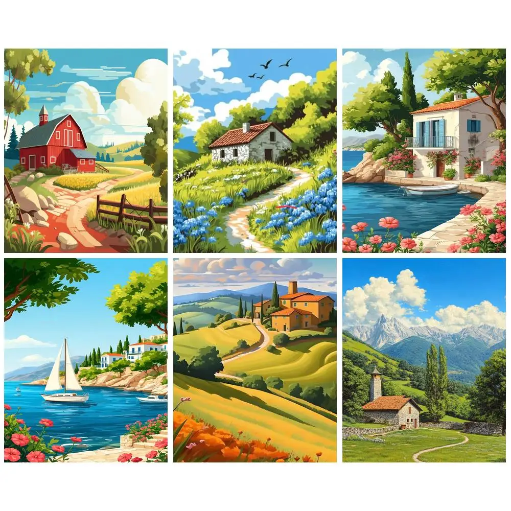 GATYZTORY Painting By Numbers Handpainted Diy Crafts Rural Scenery Canvas for Painting Kits Handmade Decorative Paintings