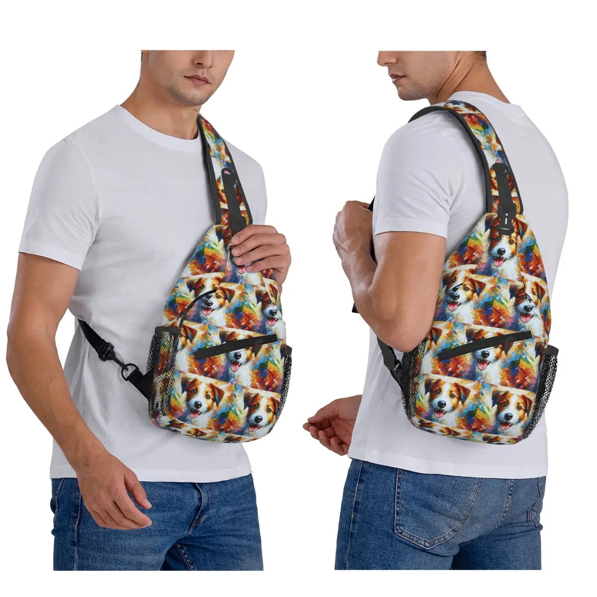 

Kromfohrlander Dog Jack Russell Terrier Chest Bag Men Sling Crossbody Backpack Chest Bag Traveling Hiking Daypack Shoulder Bag