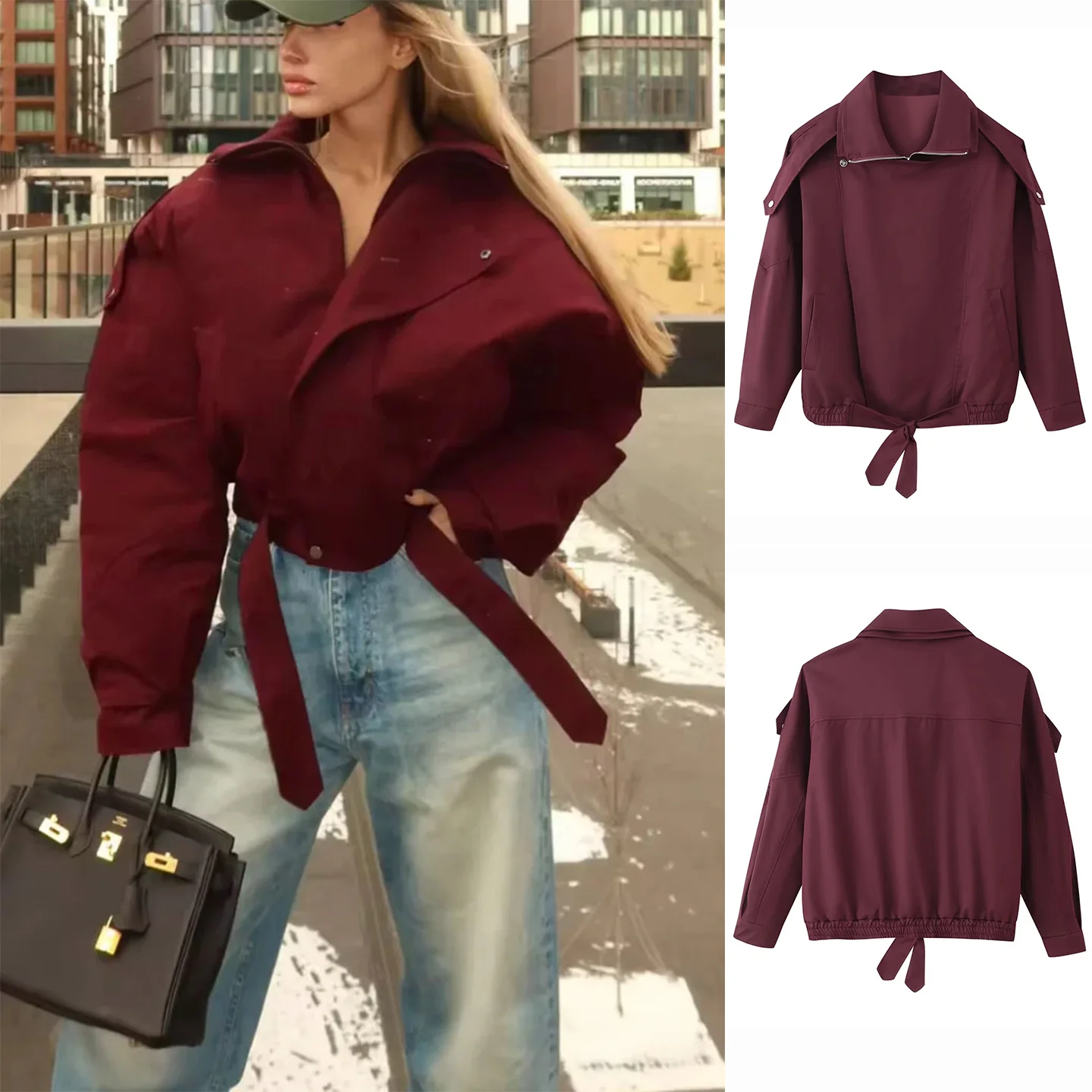 Otoño nueva llegada mujer americano Retro doble cuello largo Sve nudo suelto ort Jaet abrigo fibra de poliéster