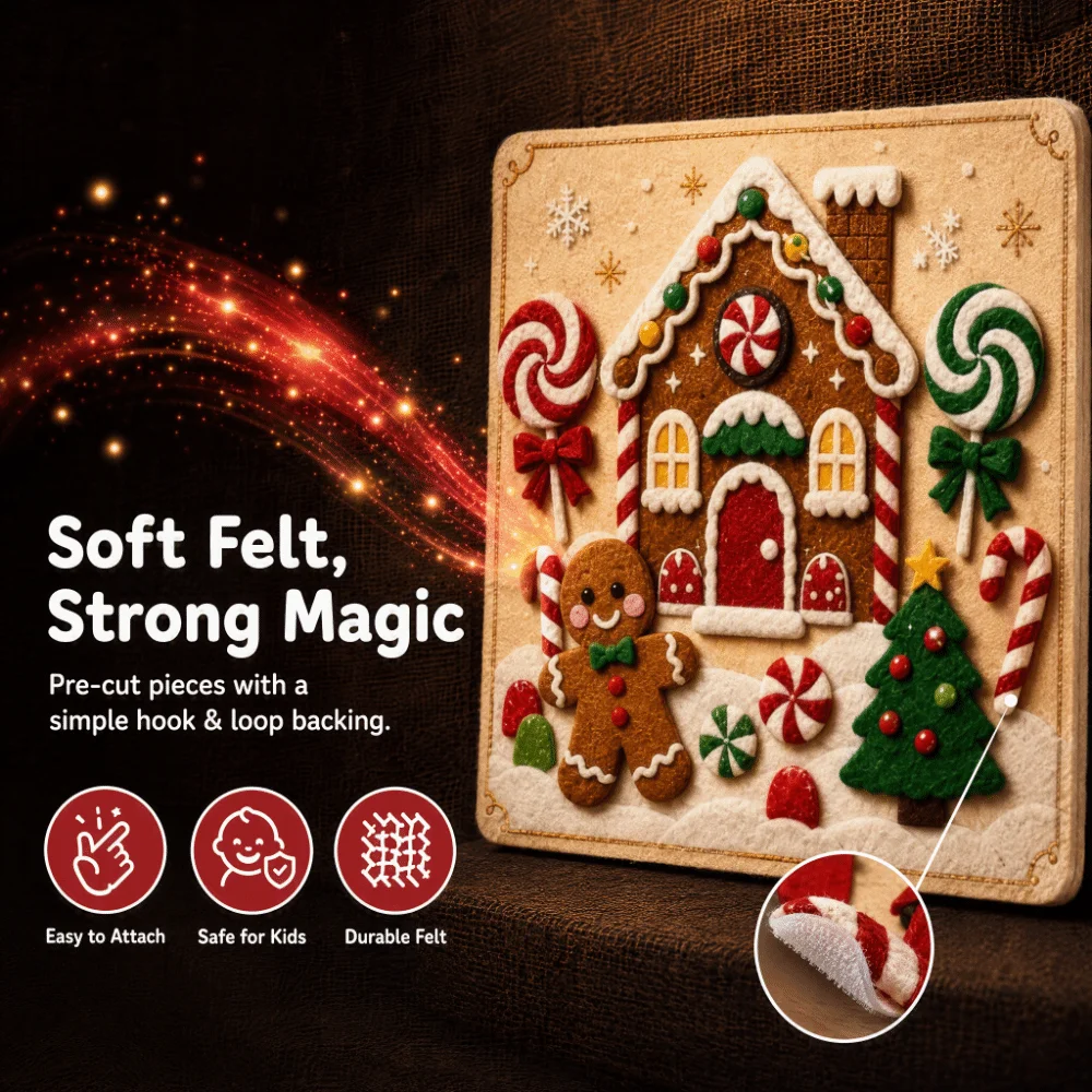 Hook and Loop Christmas Felt Art Kit DIY Magic Felt Pieces Christmas Craft Kit Holiday Design Felt Board Art Set