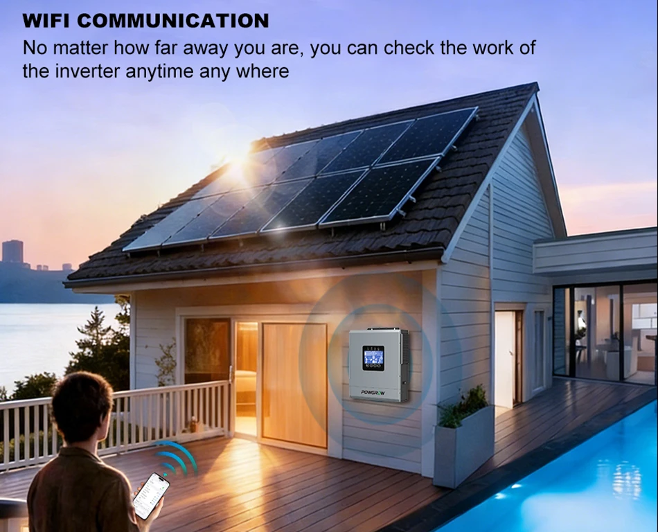 POWGROW Off-Grid Reiner Sinus-Wechselrichter 12KW 6.5KW 5KW 3.6KW Dual-Ausgang MPPT 220V 24V 48V Max. PV-Eingang 500V Solarladegerät 160A mit BMS – Detail 6
