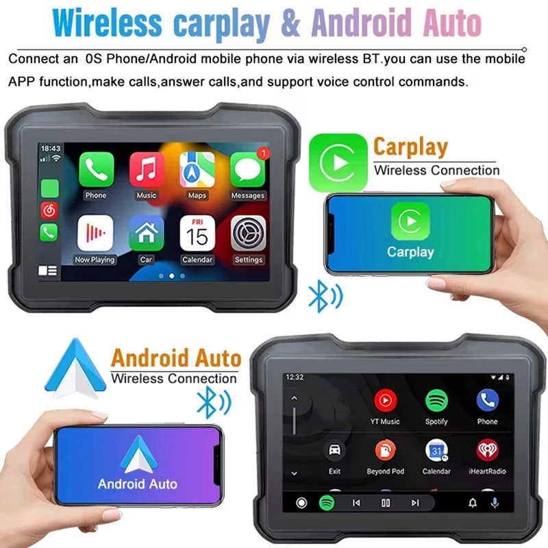 Motorcycle DVR Dash Cam Portable 5 Inch Wireless Carplay Android Auto Screen GPS Navigation Waterproof Monitor