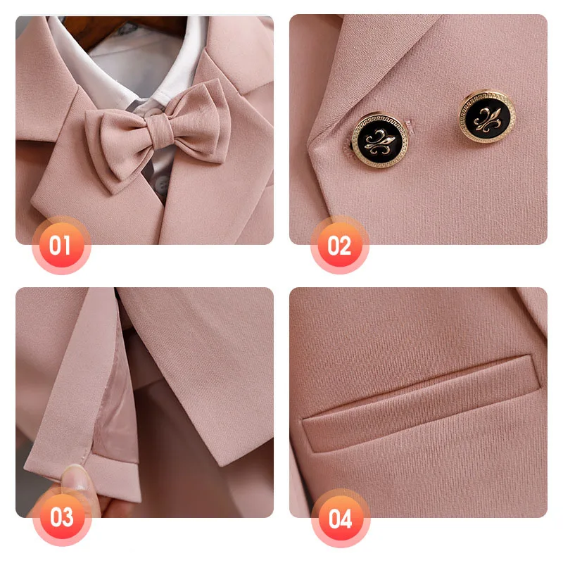 Children Formal Pink Wedding Dress Flower Boys Photography Suit Kids Stage Performance Outfit Baby Birthday Ceremony Costume