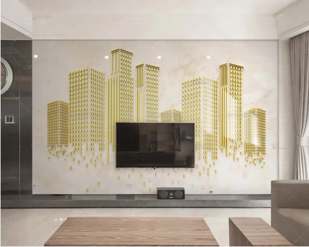 Custom wallpaper Geometric Block Splicing Gold Black and White City building mural home decoration hanging picture 3d wallpaper