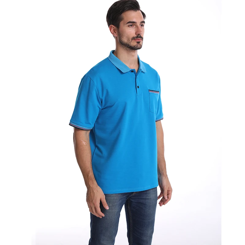 Pocket Stitching Men Short Sleeve Cotton Polo Shirt , Men Slim Fit Sport Tops Golf Polo Shirt .