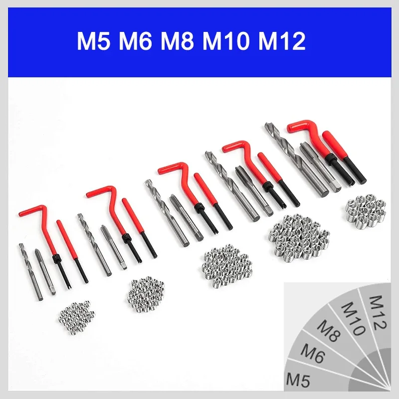 131Pcs Thread Repair Tool M5 M6 M8 M10 M12 Coil Drill Insert Installation Kit Engine Block Restoring Damaged Set Red or Blue Box