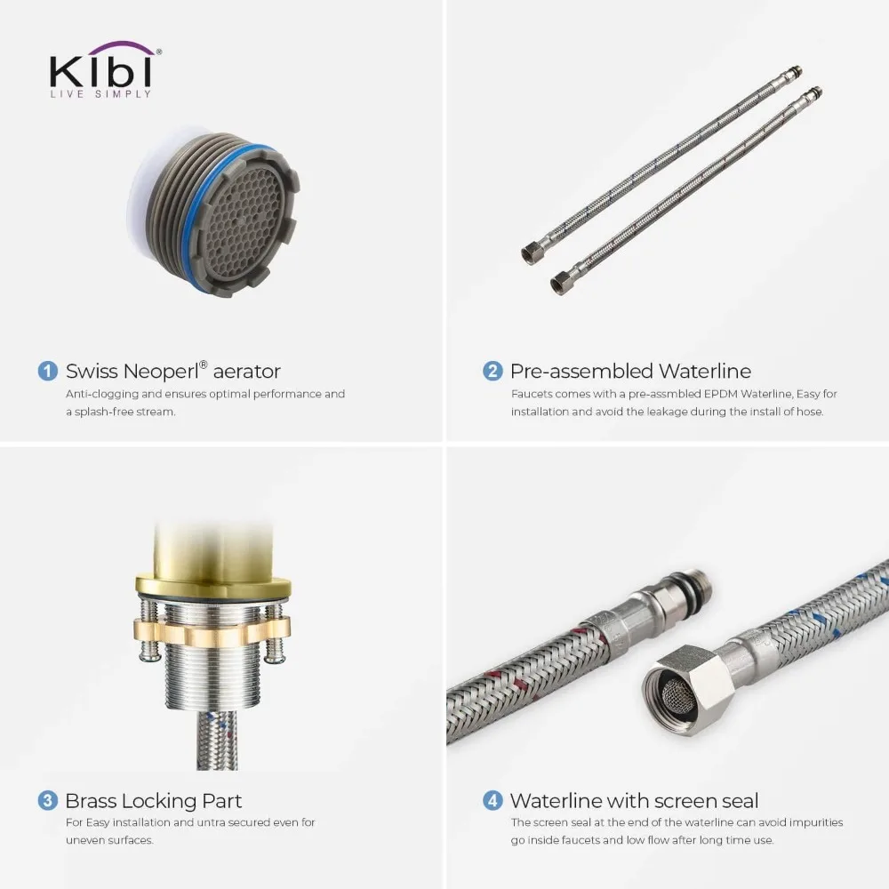 Keran Wastafel Kamar Mandi Kuningan dengan Tuas Tunggal, Pipa Keluar Tinggi, dan Pembuangan Pop-Up, Desain Melingkar untuk Wastafel Modern