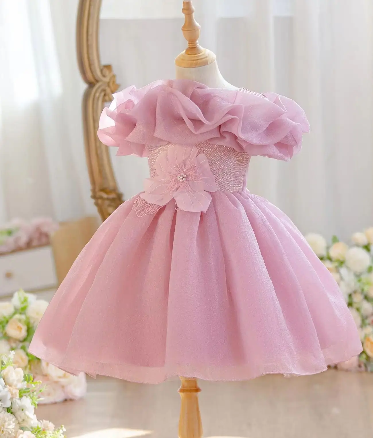 Baby Girls' Birthday Party Dress with Flowers Kid Girl Princess Dresses Child Clothes