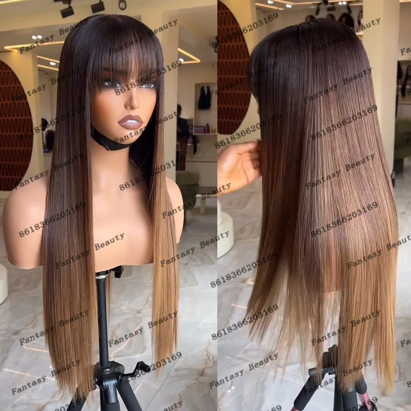 Long Silky Straight Ombre Golden Brown 5x5 HD Lace Wigs for Black Women 100% HUman Hair Glueless 13x6 Lace Front Wigs Natural