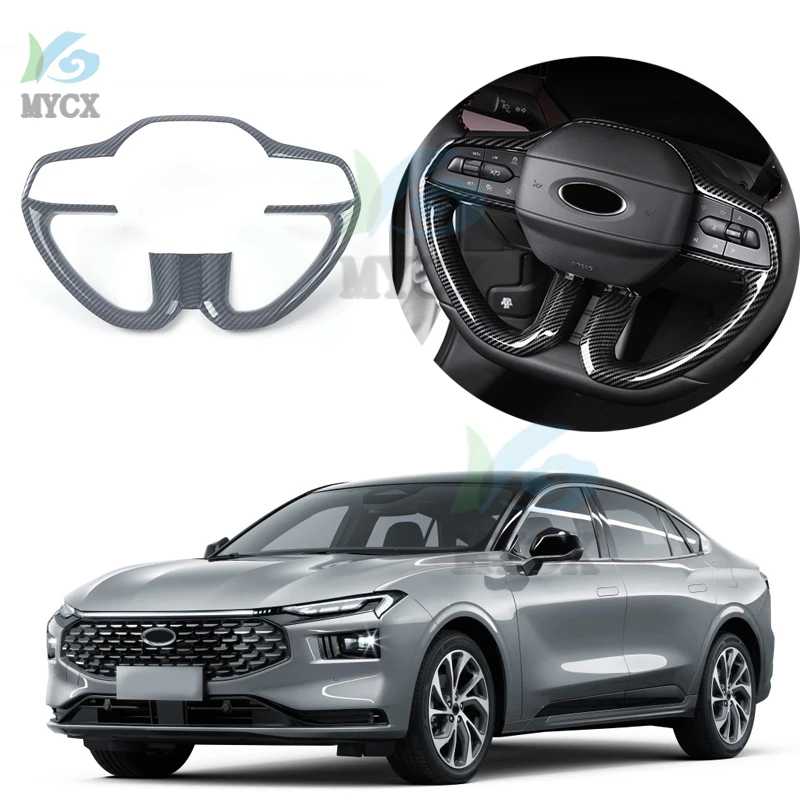 For FORD MONDEO 2022 + Carbon Fiber ABS Car Steering Wheel Panel Cover Trim Frame Decoration Sticker Accessories