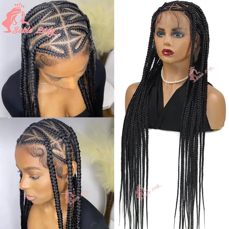 Full Lace Cornrow Braided Wigs Synthetic Heart Shaped Braided Wig for Black Women Knotless Box Braid Lace Front Wig Heart Wig