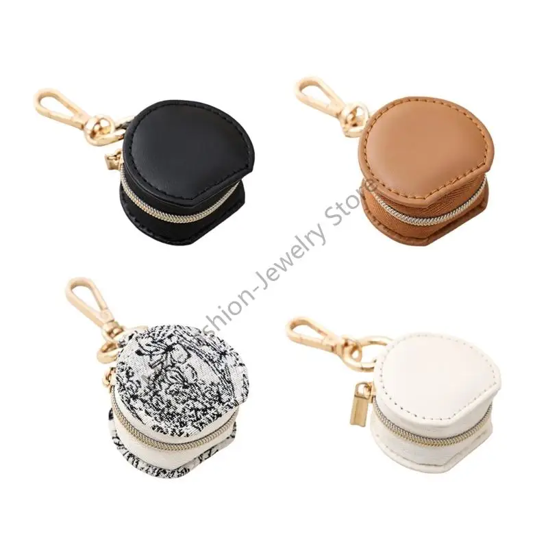 

Q6PF Portable Miniature Jewelry Storage Keychain Holder Waterproof PU Leather Bag For Wedding Rings Necklaces Earrings