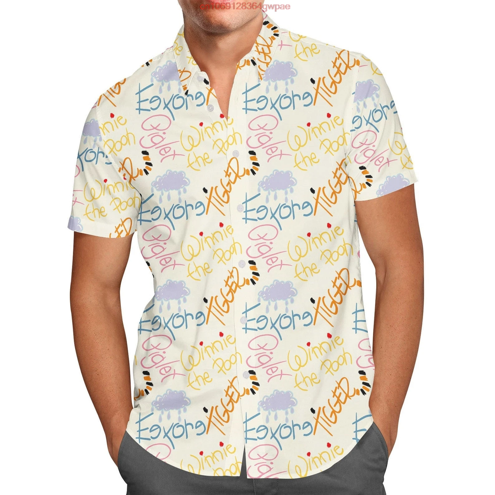 Sketched Pooh Autographs Hawaiian Shirt Disney Inspired Men's Button Down Short Sleeve Shirt Eeyore Hawaiian Shirt Casual shirt