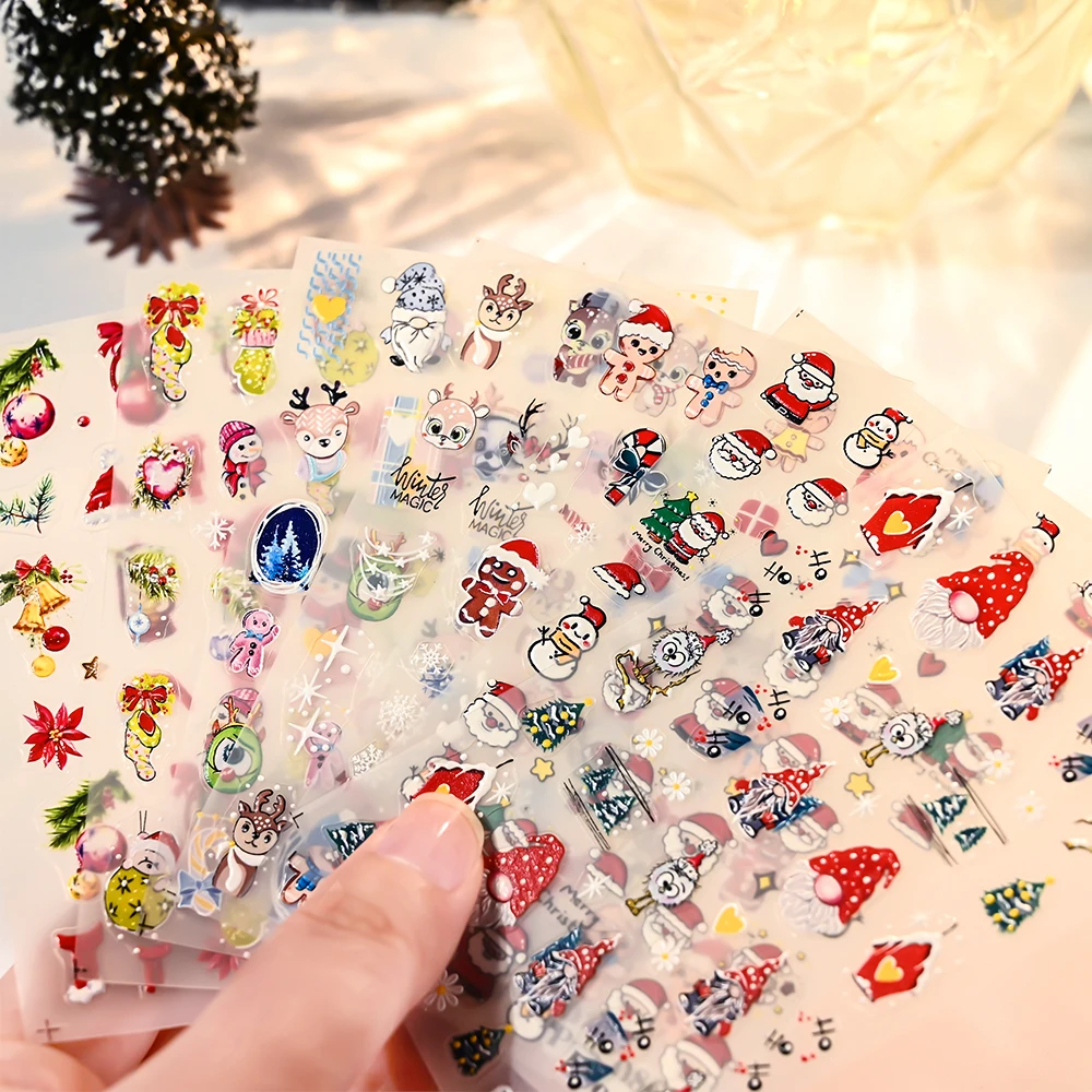 Autocollants de noël 5D pour Nail Art, 1 pièce, motifs de père noël, de renne et de flocon de neige, autocollants festifs auto-adhésifs en relief pour manucure à faire soi-même *