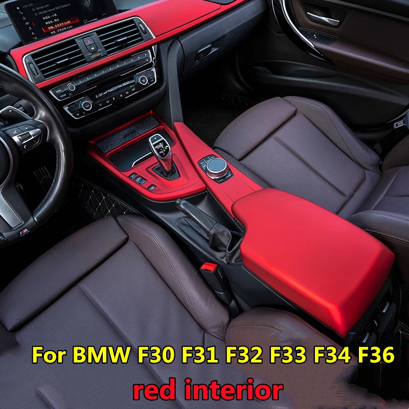 Car styling gear lever multimedia air conditioning panel inner handle cover BMW F30 F31 F32 F33 F34 F36 red interior accessories