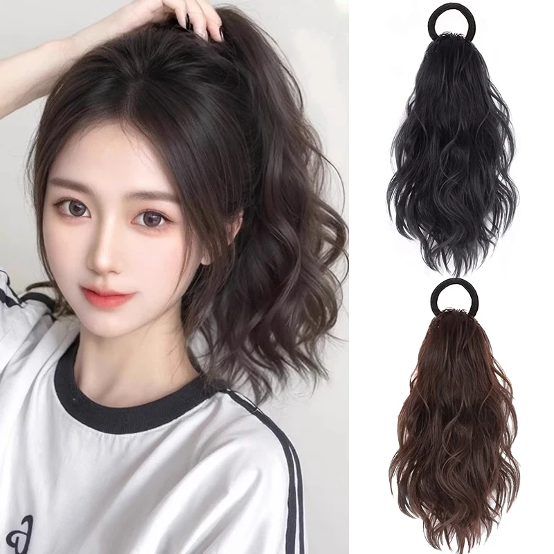 

Синтетические волнистые волосы, наращивание хвоста, парик, короткий волнистый вьющийся хвост с резинкой для волос, пушистый хвостик, шиньон для женщин, ежедневное использование