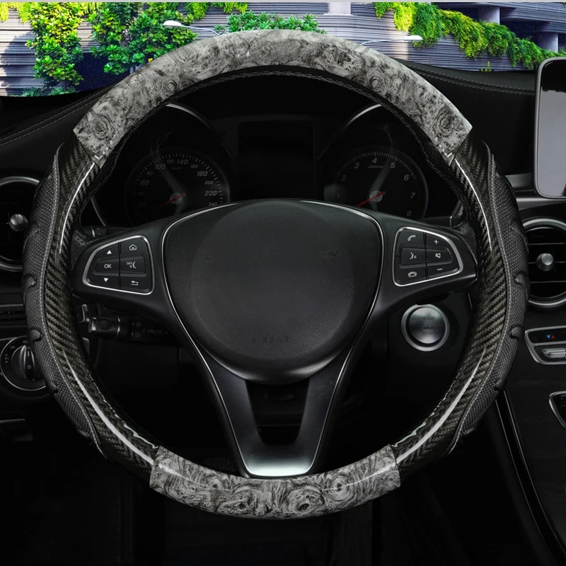 Car Truck PU Leather Embossed Steering Wheel Cover Steering-Wheel For Auto Diameters 36 38 40 42 45 47 50CM 7 Sizes to Choose