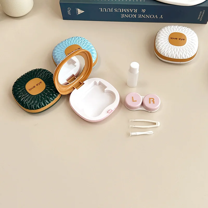 New Shell Lens Container With Mirror Portable Contact Lens Case Women Contact Lens Storage Box Travel Set