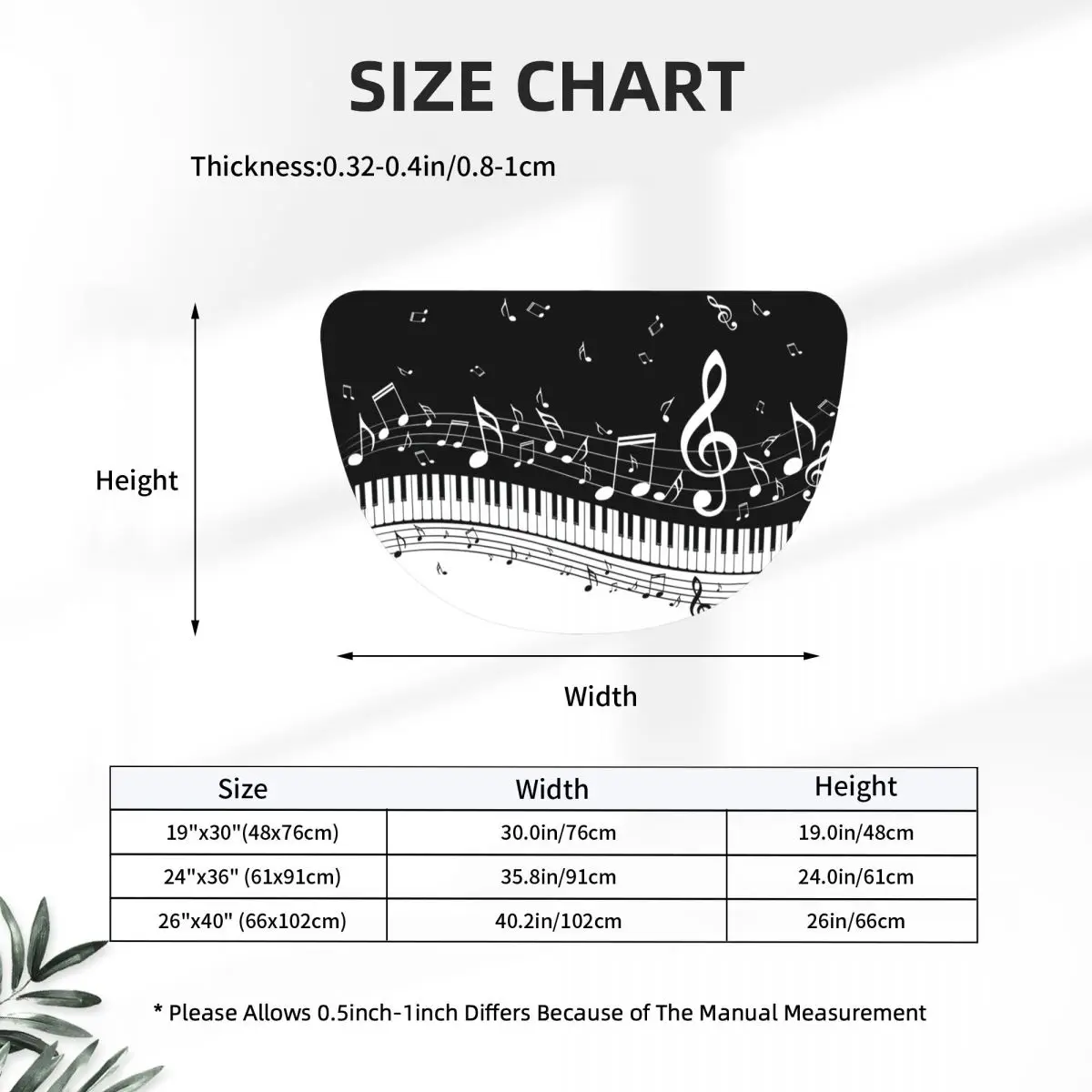 Black White Piano And Music Note Soft Flannel Half Round Doormat Non Slip Bathroom Mat Absorbent Floor Carpet for Garage