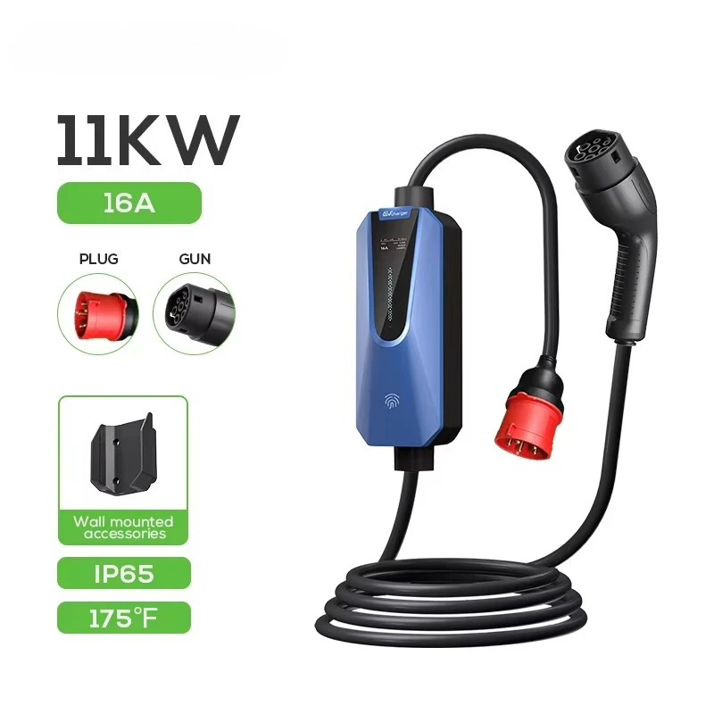 

Type 1 380V Portable Electric Vehicle Charger With Type 2 Plug 11KW High Output Power New Condition