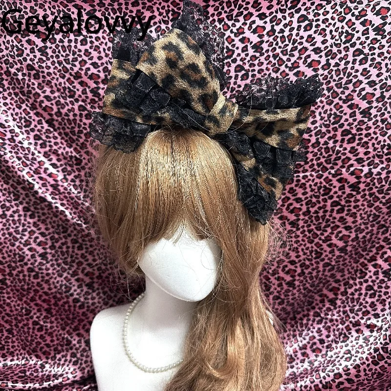 

Sweetheart Big Bow Leopard Print Headband Japanese Lolita Sweet and Cute Girls' Hairbands Lace Leopard Print Hair Accessory