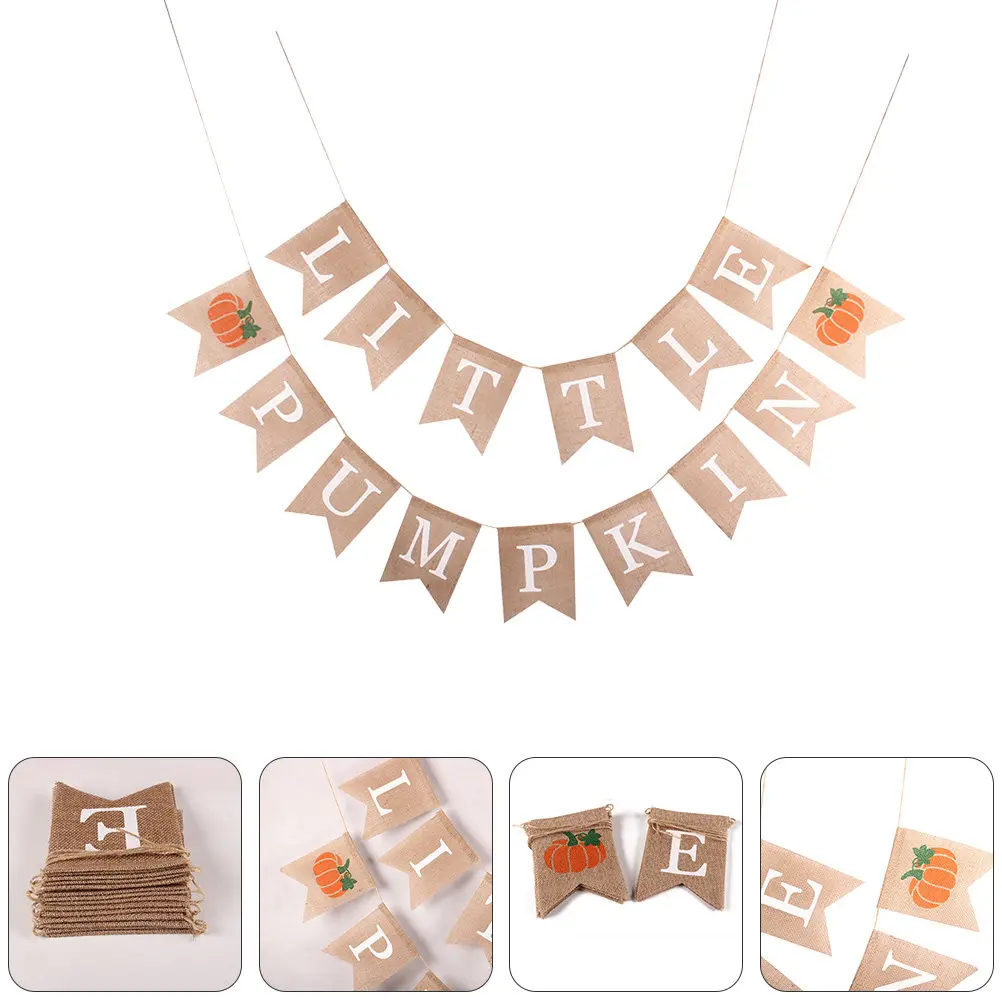 1Set High-Quality Linen Pumpkin Hanging Streamer Thanksgiving Festival Banner Decorative Flag for Indoor Outdoor Event