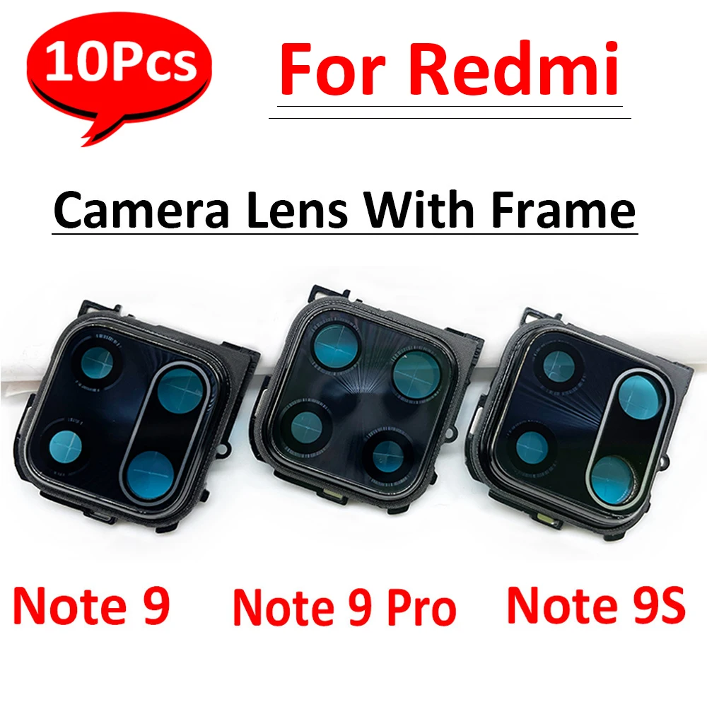 10Pcs, NEW Rear Camera Glass Lens Cover With Frame Holder Replacement Parts For Xiaomi Redmi Note 12 4G 9 9S / 9 13 Pro Plus 5G