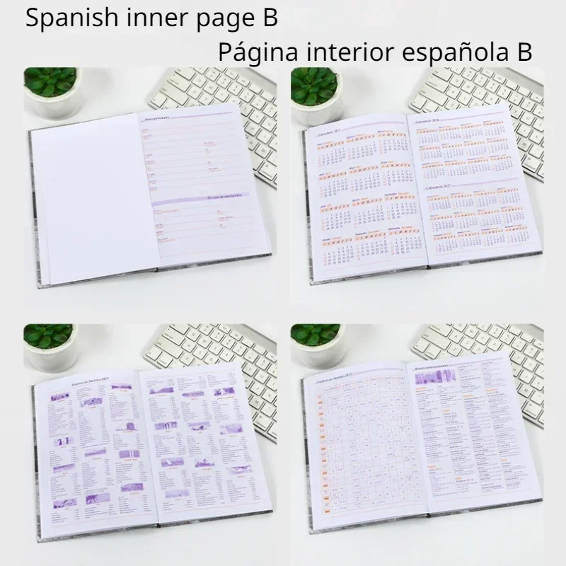 2025 Spanish Notebook Daily Schedule, 365 Day Soft Leather Calendar Notebook, Office Agenda Planner Notepad Diary Sketchbook A/B