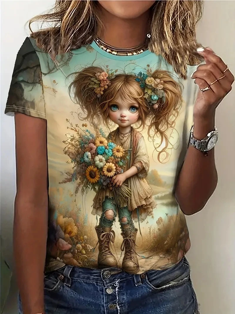 

Женская футболка больших размеров с 3D-принтом, круглым вырезом и короткими рукавами, свободная и повседневная, мягкая, удобная и дышащая.