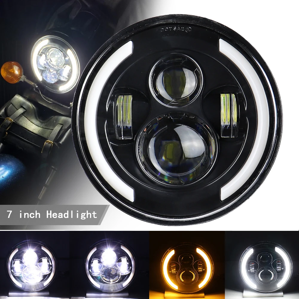 1PC 7 Inch Motorcycle LED Headlight Hi/Low Beam DRL Turn Signal 7" Round Headlamp for Harley Jeep Wrangler JK LJ CJ Hummer H1 H2 image 5