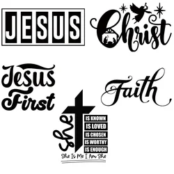 5piece Exclusive Black Letter Jesus Stickers Plastisol Iron On DTF Transfers Stickers Ready To Press For Clothing clothing