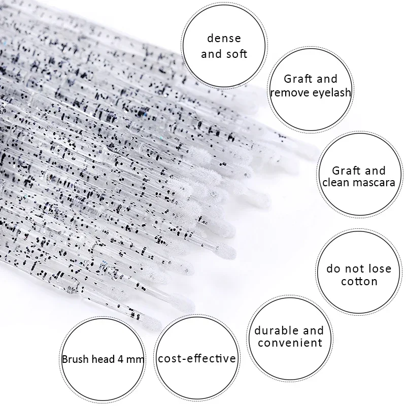 Brosses à cils jetables en cristal, microbrosses, outils d'extension de cils, outils individuels pour enlever les cils, applicateurs