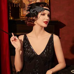 Party Gatsby sukienka Cosplay nakrycia głowy nakrycia głowy z piórami akcesoria na bal przebierańców cekinowa opaska do włosów w stylu koreańskim