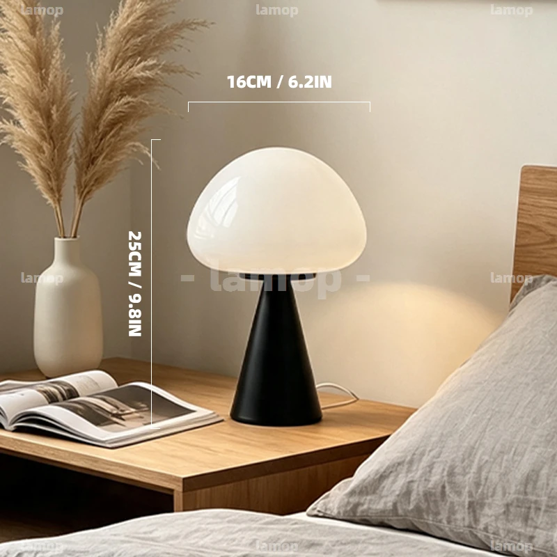 Glass Mellow‑Glow Dome‑Mushroom Tapered Base Table Lamp Retro‑Art Casual 3 Tone Gentle Radiance Study Desk Shelf Decor