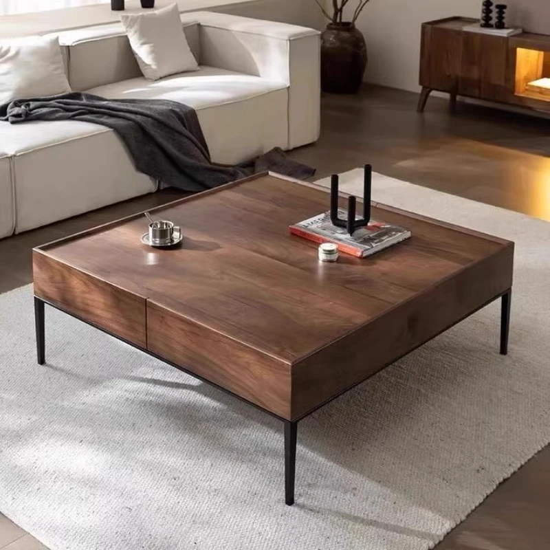 Factory Direct 2026 Modern Luxury Italian Coffee Table Living Room Walnut color Design Living Room Side Table Drawer storage bed