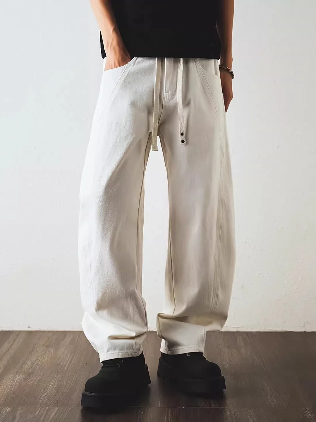 

Large Size Men's Moon White Waed Knife Jeans Spring Autumn Loose Straight Leg Casual Trousers Classic Blue Denim