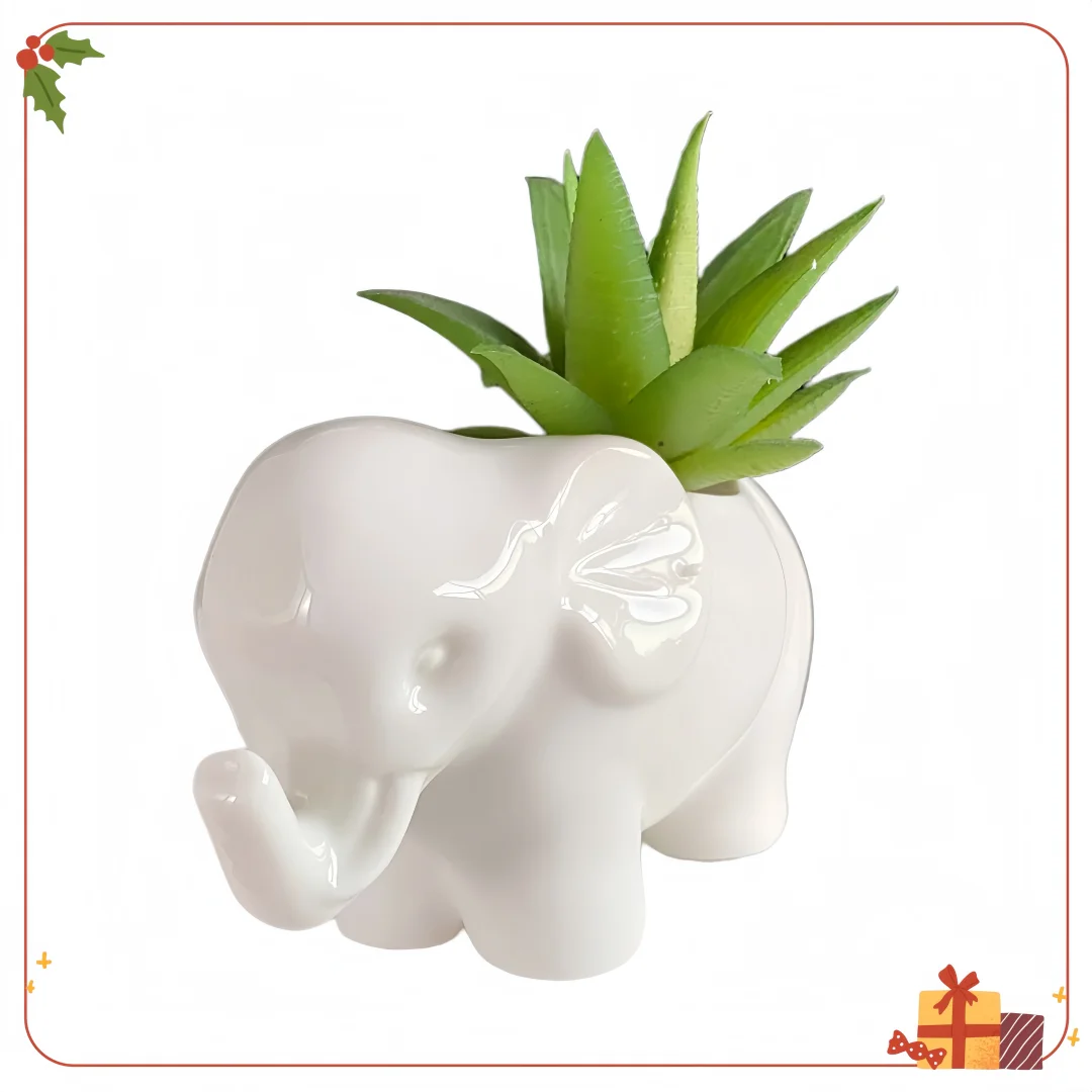 

Mini Elephant Ceramic Pot for Succulents - Whimsical Office Desk Decor
