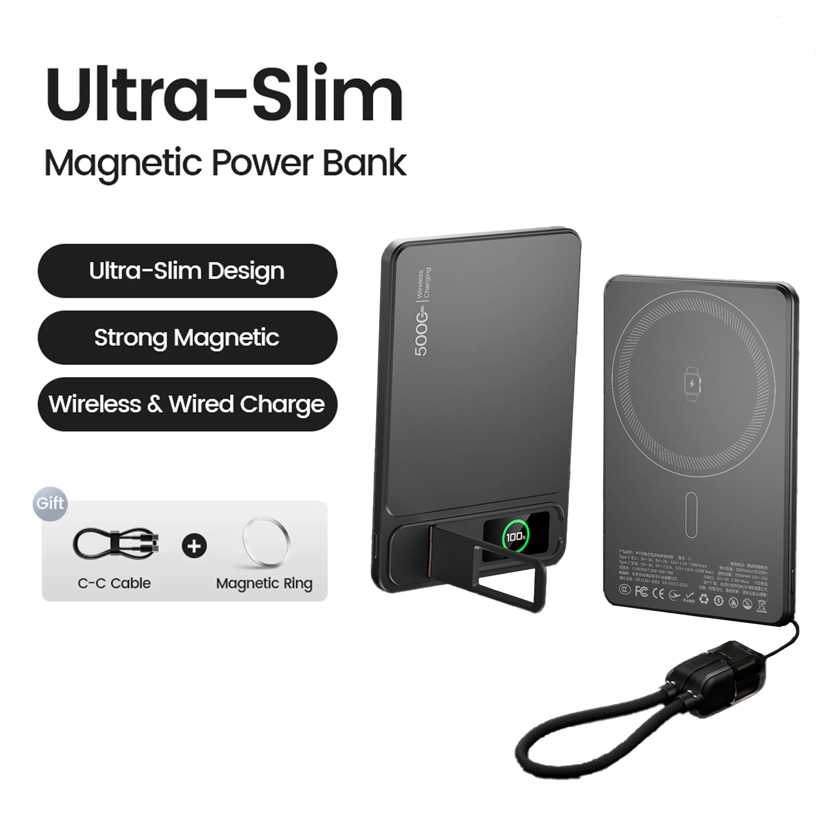 10000mAh MagSafe Magnetische Powerbank 15W Draadloze Powerbank PD 20W Snelladen Externe Batterij Voor MagSafe iPhone 12-17 Pro Watch