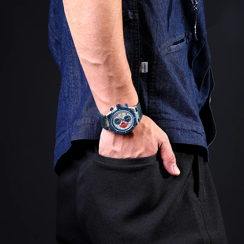 Luxo naviforce relógios para homens moda pulseira de couro militar à prova dmilitary água esporte cronógrafo relógio de pulso de quartzo com data