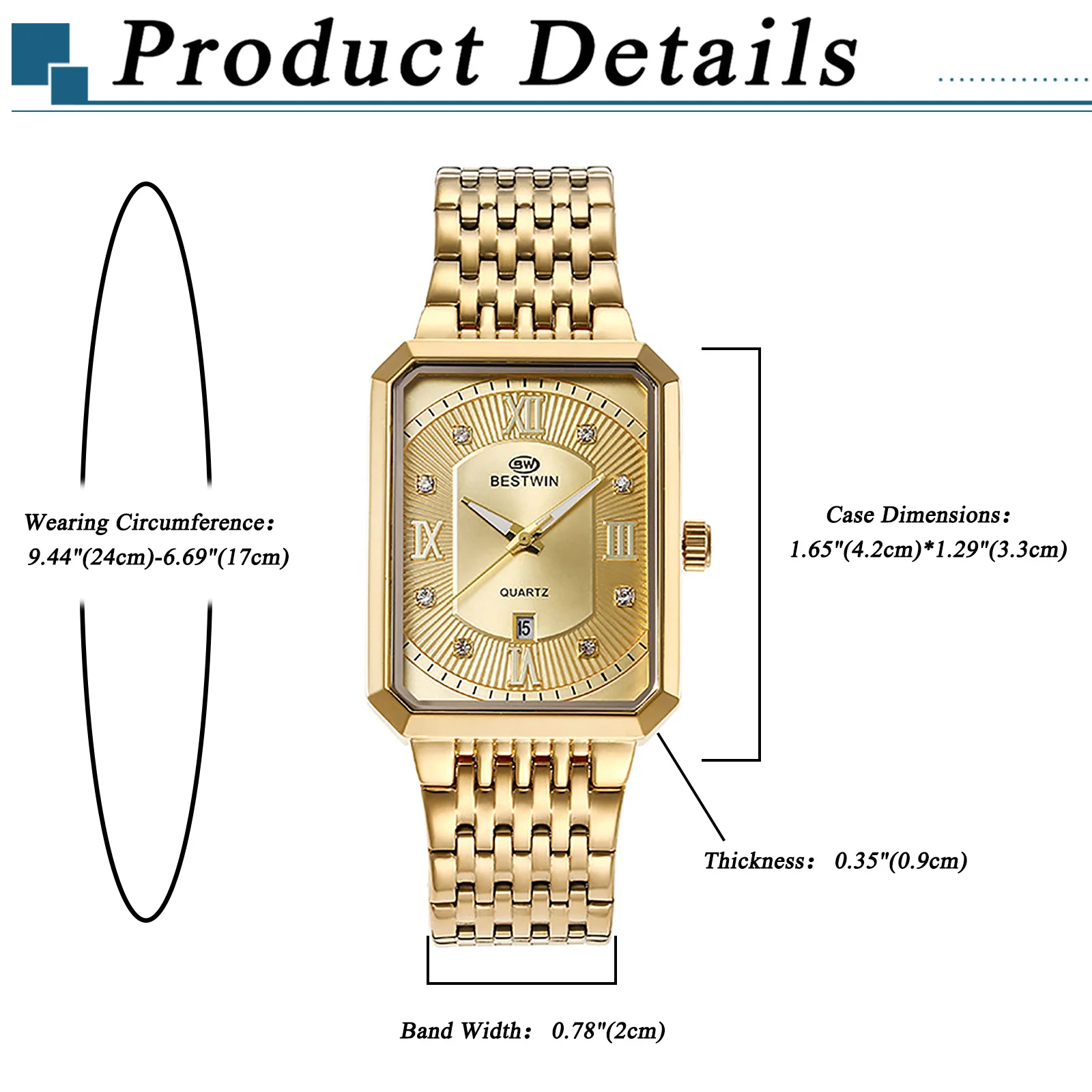 LANCARDO-relógio de quartzo retangular para homens, mostrador calendário, mãos luminosas, impermeável, pulseira de aço inoxidável, mostrador diamante, negócios